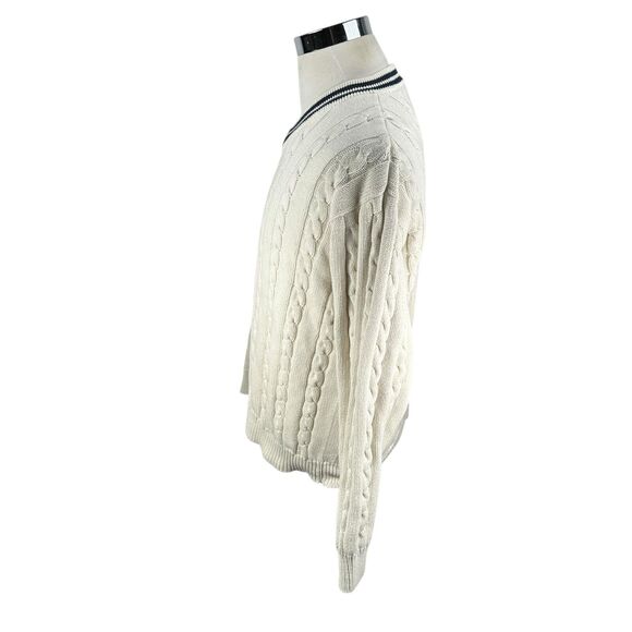 Vintage Gap Tennis Sweater Women’s Large Off White Cable Knit 90s V-Neck - Picture 3 of 11
